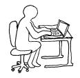 a line drawing of someone looking at a laptop