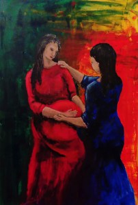 Painting of Mary and Elizabeth, both pregnant