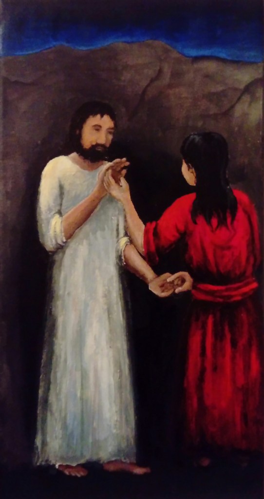 a painting of Mary Magdalene with Jesus on the first Easter morning when it is still dark