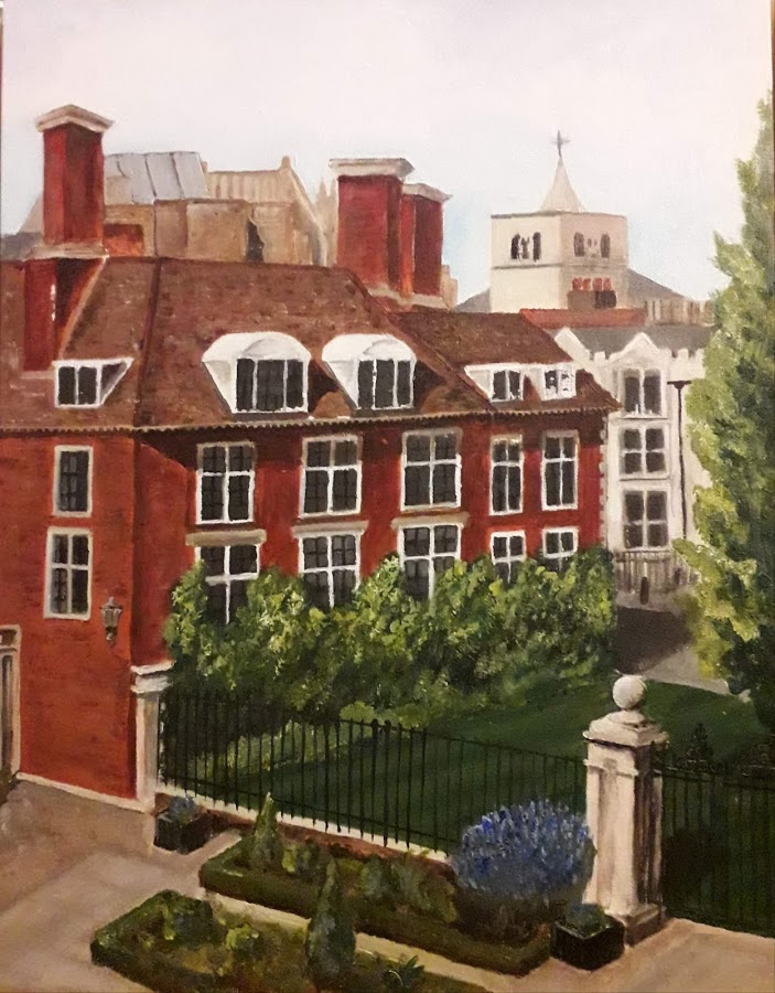 A painting of Hobson's buildling at the front of St Catharine's College Cambridge